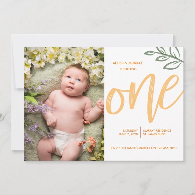 Invitation Premier anniversaire mignon Doodle Paint Feuille (Devant)