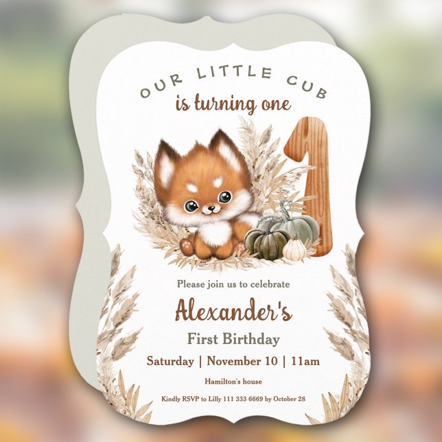 Invitation Premier anniversaire mignon Fox automne garçon Inv (First Birthday Cute Fox Fall Boy Invitation)