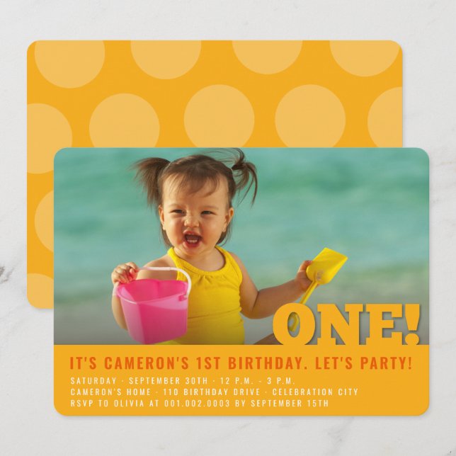 Invitation Premier Anniversaire Moderne Big ONE Fun Bébé Fill (Devant / Derrière)