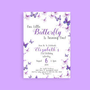 Invitation Premier Anniversaire Notre Petit Papillon Purple G