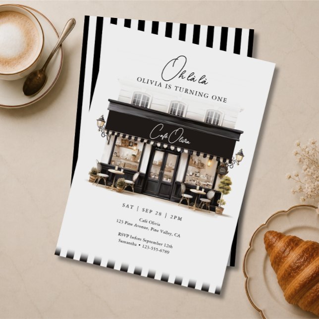 Invitation Premier Anniversaire Oh Là Là Noir & Blanc Café de (Créateur téléchargé)