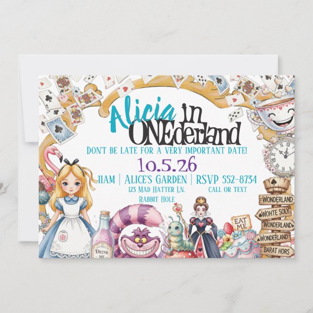 Invitation Premier anniversaire ONEderland Wonderland Thème I (Devant)
