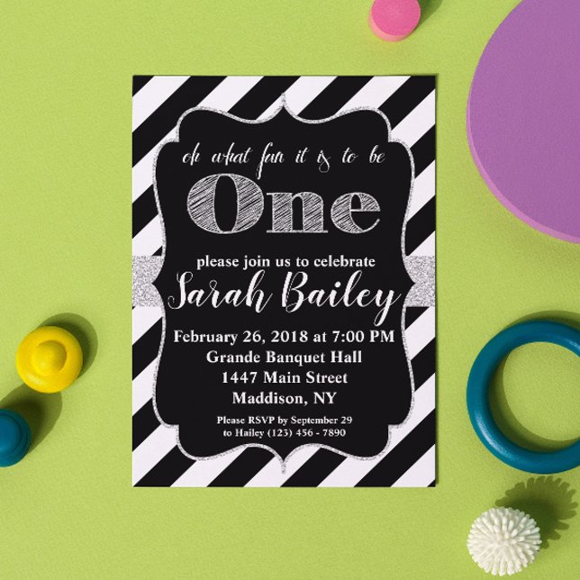 Invitation Premier anniversaire Parties scintillant d'argent  (Créateur téléchargé)