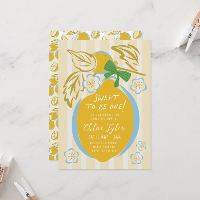 Invitation Premier Anniversaire Petit Garçon Citro (Devant/Arrière en situation)