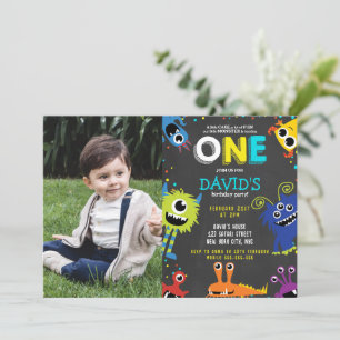 Invitation Premier anniversaire Petit Monster Chalkboard Phot