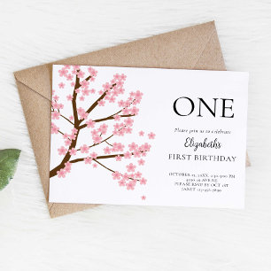 Invitation Premier Anniversaire Printemps Cerise Fleurs Flora