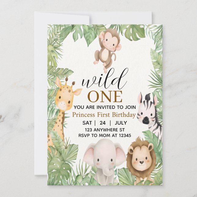 Invitation Premier anniversaire Safari, Anniversaire de sauva (Devant)