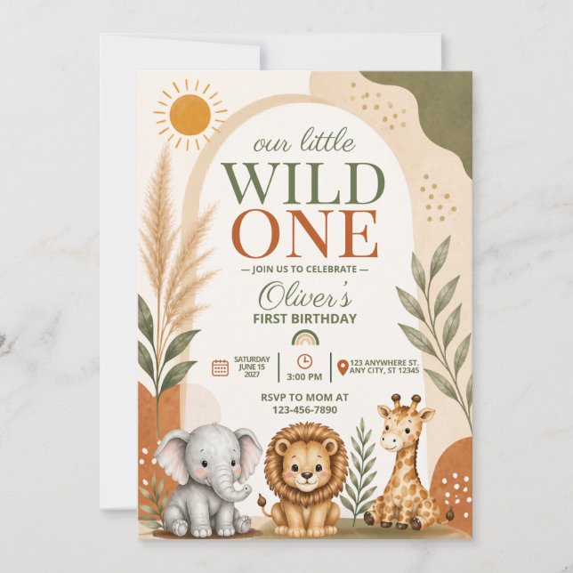 Invitation Premier Anniversaire Safari Wild One (Devant)