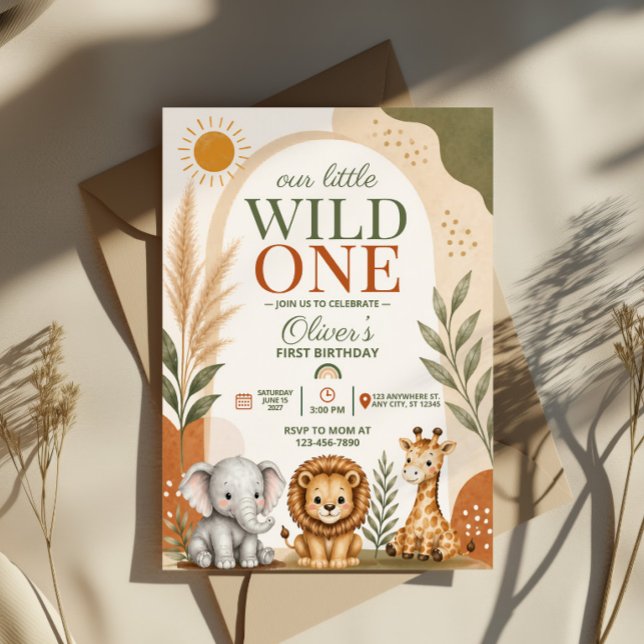 Invitation Premier Anniversaire Safari Wild One (Créateur téléchargé)