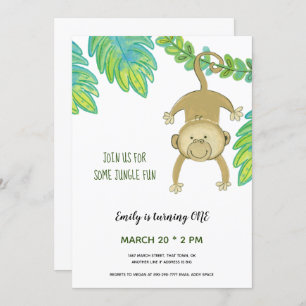 Invitation Premier anniversaire Singe Jungle animaux Invitati