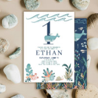 Premier anniversaire sous la mer aquarelle baleine