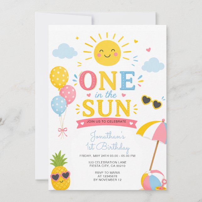 Invitation Premier Anniversaire sous le Soleil d'Été (Devant)