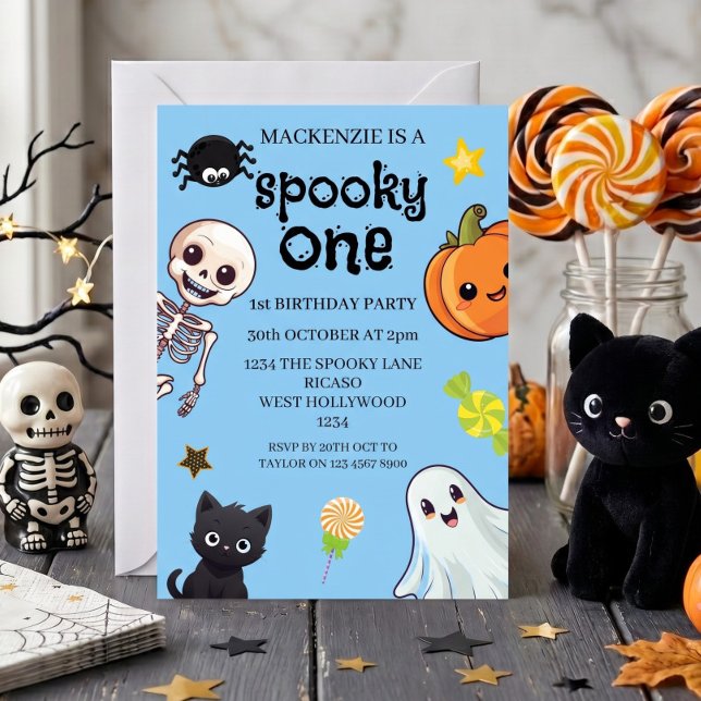 Invitation Premier anniversaire Spooky One fête d'Halloween (Spooky One 1st Birthday Halloween Party Invitation by Ricaso. First birthday for one year old)