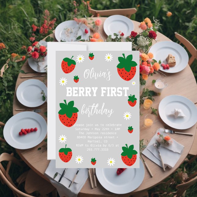Invitation Premier Anniversaire Strawberry Berry (Créateur téléchargé)