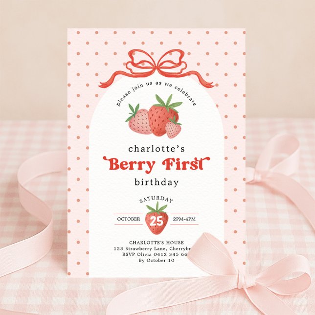 Invitation Premier anniversaire Strawberry Berry First Red Bo (Créateur téléchargé)