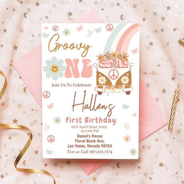 Invitation Premier anniversaire super d'un arc-en-ciel rétro (Créateur téléchargé)