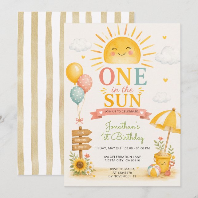 Invitation Premier anniversaire sur la première plage ensolei (Devant / Derrière)