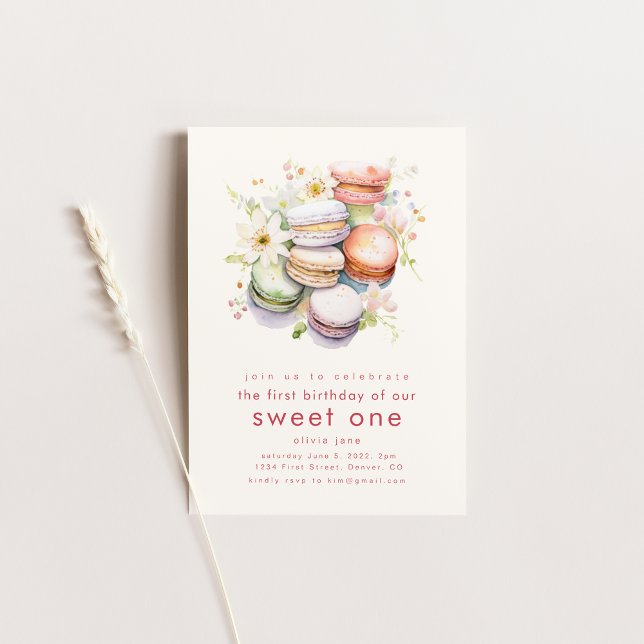 Invitation Premier Anniversaire Sweet One avec Macarons (Créateur téléchargé)