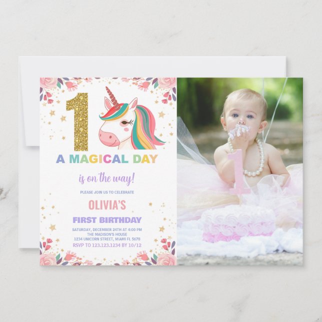 Invitation Premier anniversaire Unicorn Anniversaire Invitati (Devant)