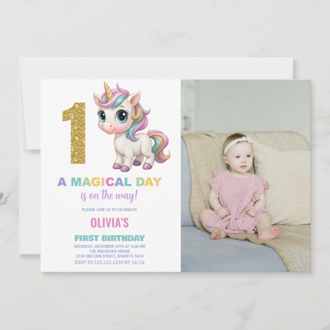Invitation Premier anniversaire Unicorn Anniversaire Invitati (Devant)