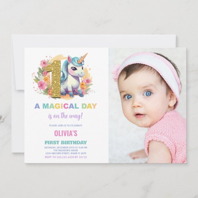 Invitation Premier anniversaire Unicorn Anniversaire Invitati (Devant)