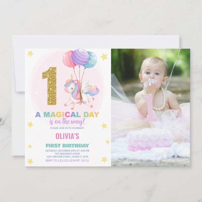 Invitation Premier anniversaire Unicorn Anniversaire Invitati (Devant)