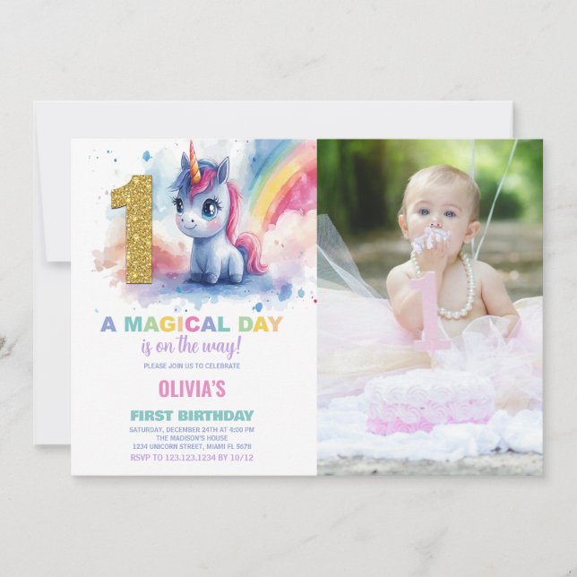 Invitation Premier anniversaire Unicorn Anniversaire Invitati (Devant)