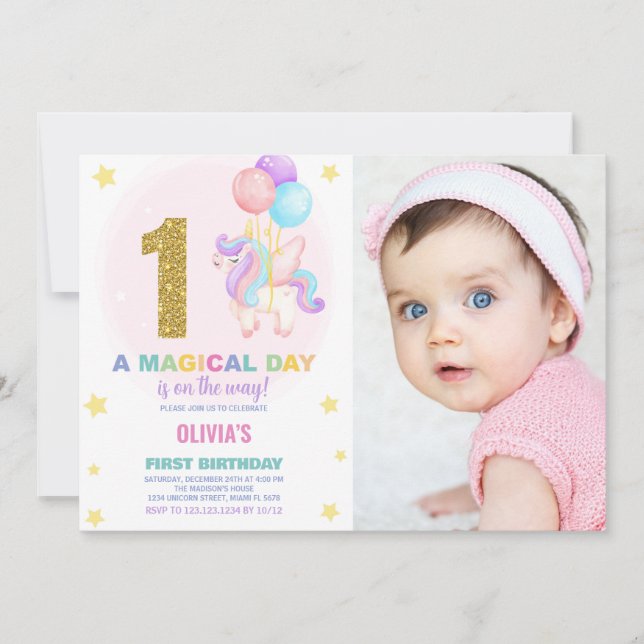 Invitation Premier anniversaire Unicorn Anniversaire Invitati (Devant)