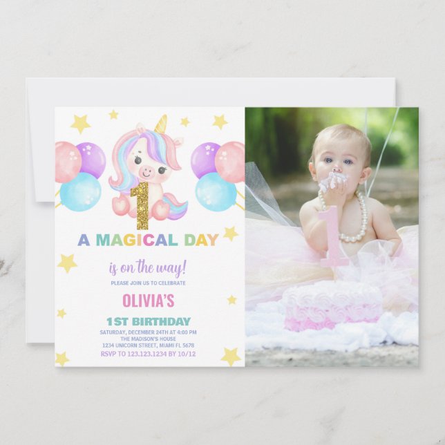 Invitation Premier anniversaire Unicorn Anniversaire Invitati (Devant)
