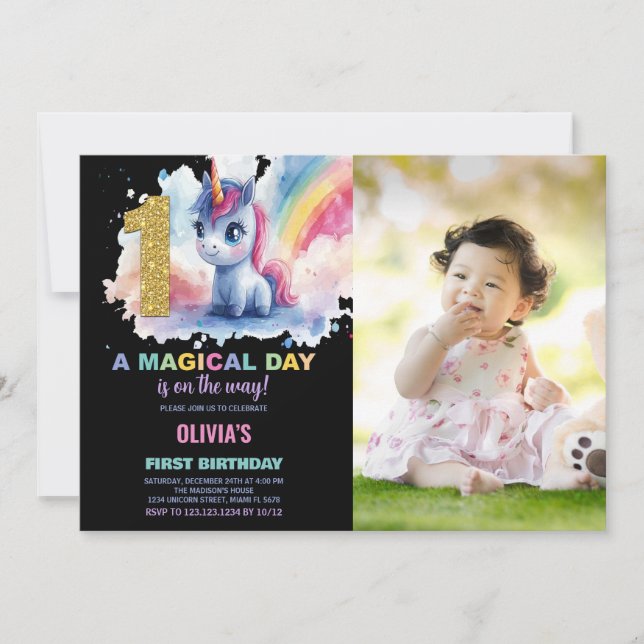Invitation Premier anniversaire Unicorn Anniversaire Invitati (Devant)