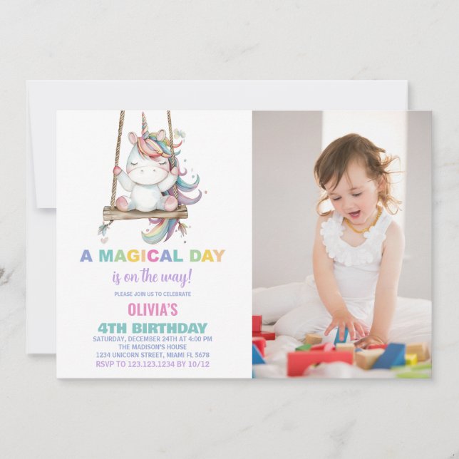 Invitation Premier anniversaire Unicorn Anniversaire Invitati (Devant)