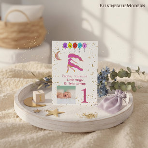 Invitation Premier anniversaire Vierge or, Ballons & Photo