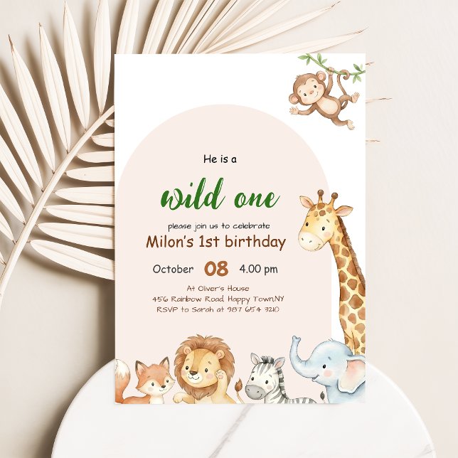 Invitation Premier anniversaire Wild One Arch Frame Safari An (Créateur téléchargé)