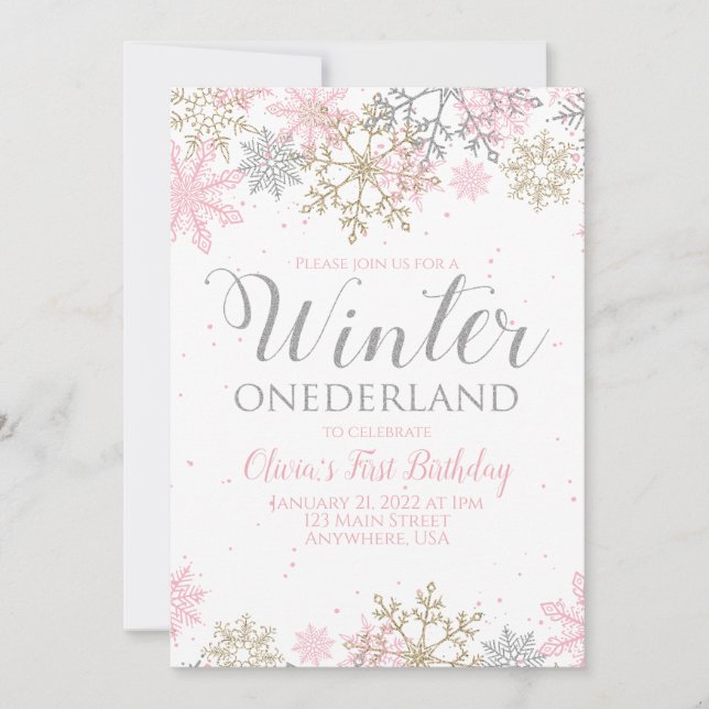 Invitation Premier anniversaire Winter Onederland flocon de n (Devant)