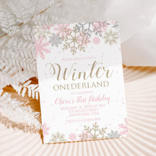 Invitation Premier anniversaire Winter Onederland flocon de n