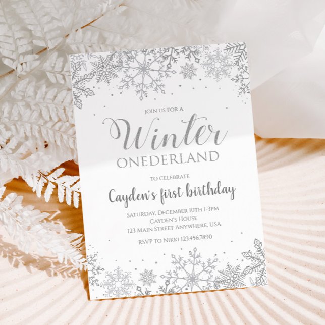 Invitation Premier anniversaire Winter Onederland Flocons d'a (Créateur téléchargé)