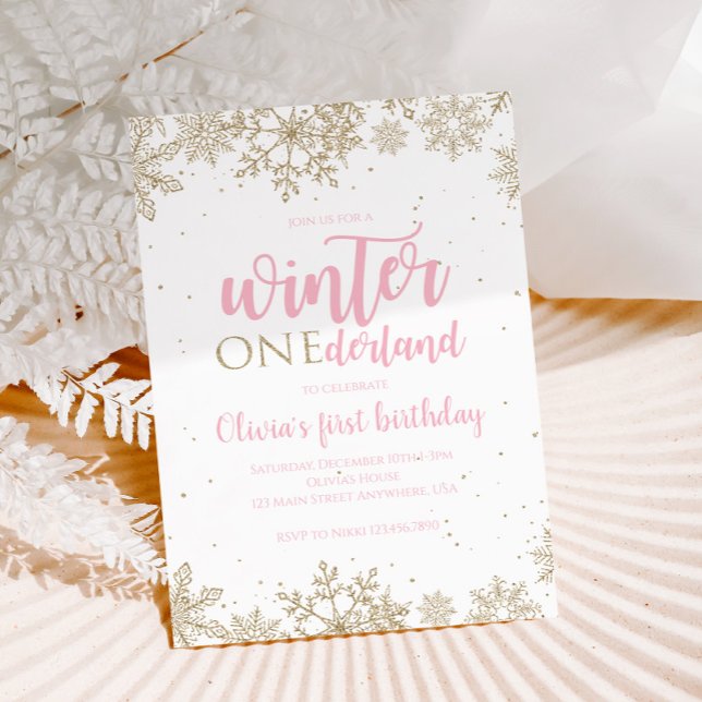 Invitation Premier anniversaire Winter Onederland flocons d'o (Créateur téléchargé)