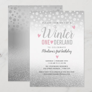Invitation Premier Anniversaire Winter Onederland Rose Argent