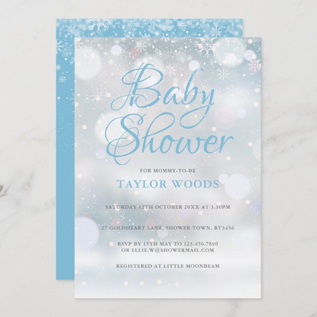 Invitation Premier Baby shower Snowflakes / Saupoudrer (Devant / Derrière)