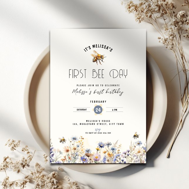 Invitation Premier Bee Day - Miel de fleurs d'abeilles 1er an (First bee day invitation)