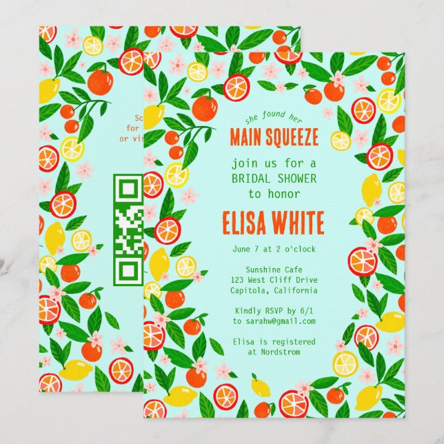 Invitation PREMIER CHOIX Citrus Fruit QR Été LANCEMENT DE MAR (Devant / Derrière)