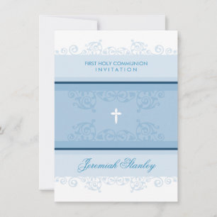 Invitation PREMIER COMMUNION moderne élégant tourbillons bouc