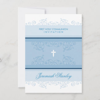 Invitation PREMIER COMMUNION moderne élégant tourbillons bouc