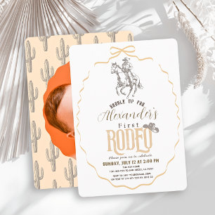 Invitation Premier Cow-Boy de Rodéo Beige Arc Photo 1er Anniv