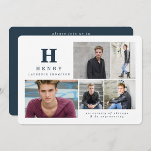 Invitation Premier cycle multi photo bleu