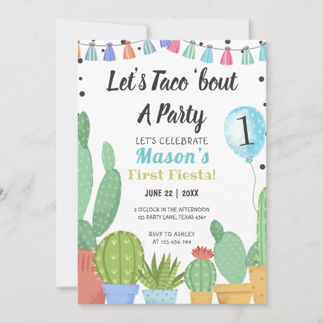 Invitation Premier Fiesta Boy Taco Bout Une fête Cactus Anniv (Devant)