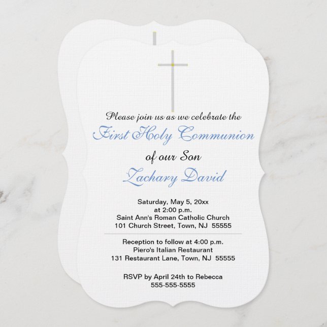 Invitation Premier Fils de la Croix de la Communion (Devant / Derrière)