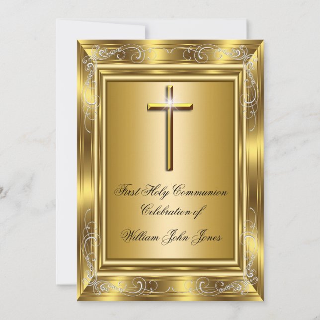Invitation Premier garçon Sainte Communion Croix d'Or (Devant)