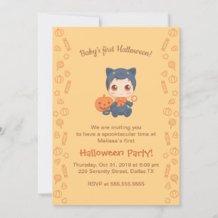 Invitation Premier Halloween Baby mignonne Black Cat Party