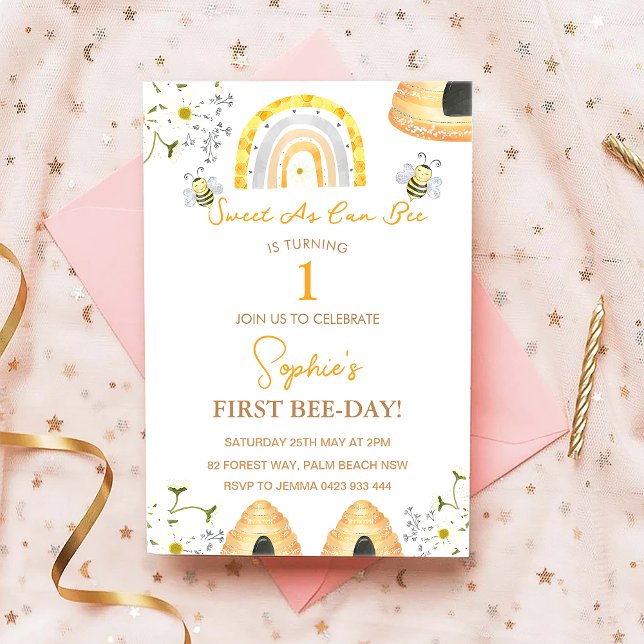 Invitation Premier Jour d'Abeille sucré comme peut être Anniv (Créateur téléchargé)